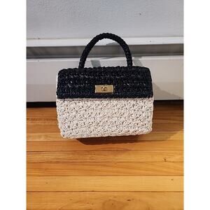 READVintage Woven Straw Clutch Bag Purse Black White Raffia Simon Made In Japan